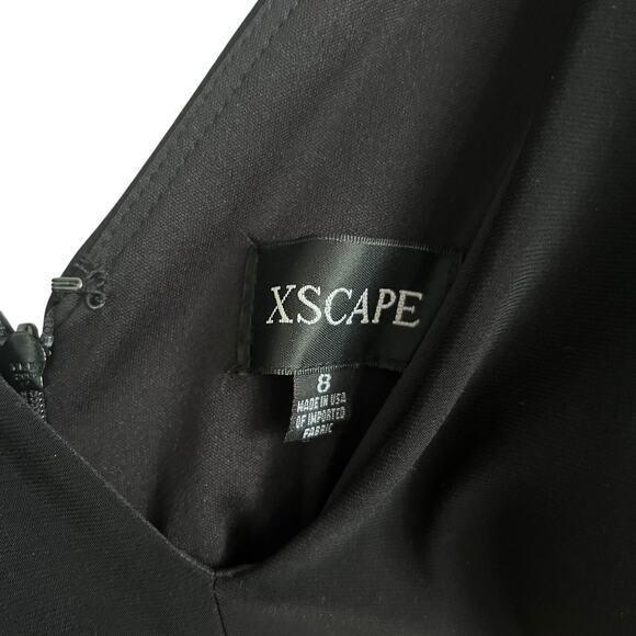 Xscape Black Flocked Mesh Mermaid Gown Long Sleeve Formal Dress 8 - Picture 9 of 9